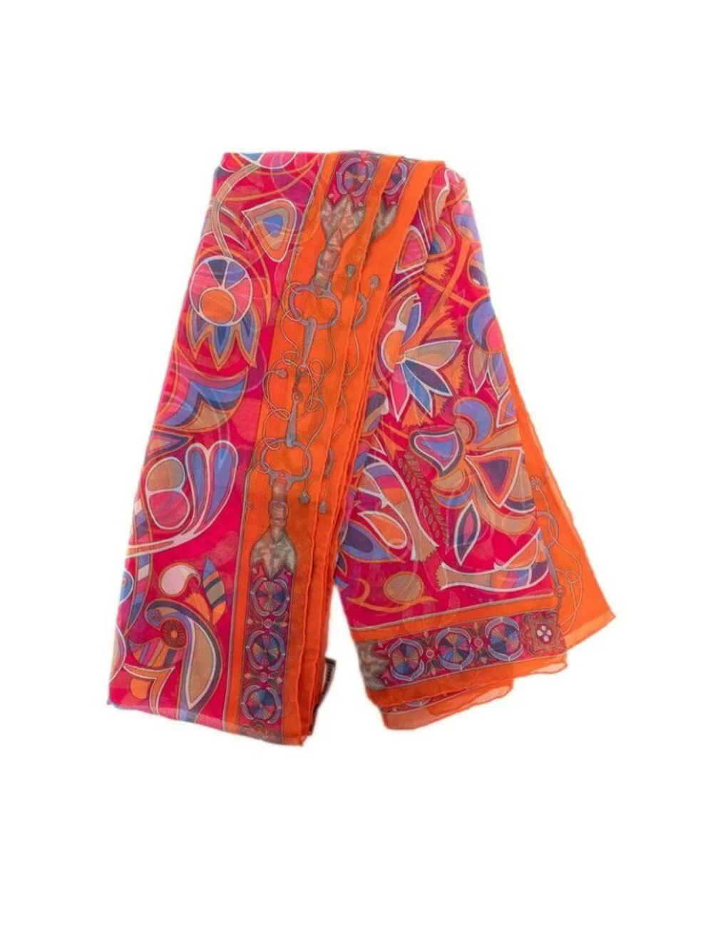Hermes Long Shawl Large Red Multicolor Silk Scarf